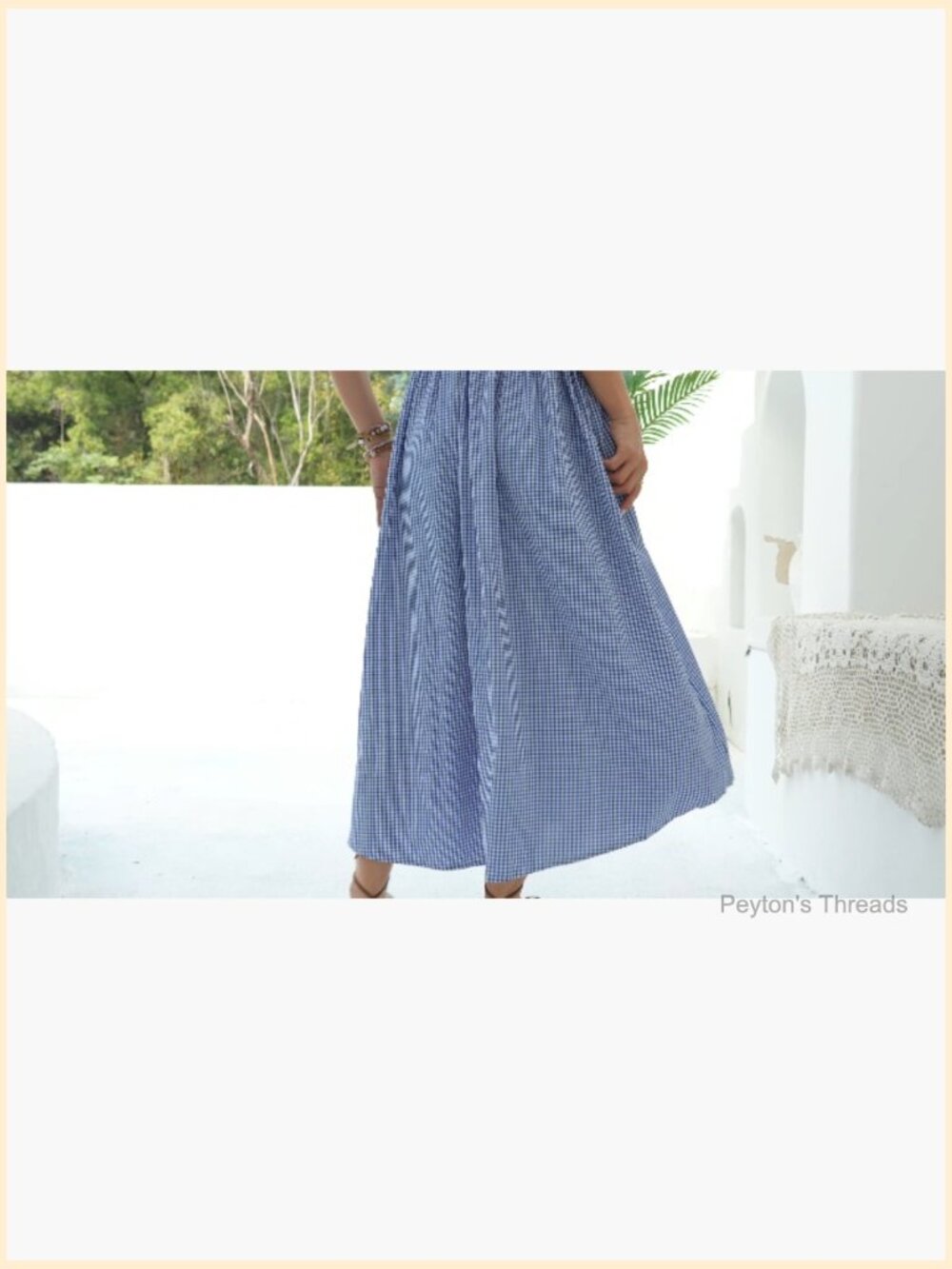 Women's Midi Dress - Sleeveless Spaghetti Strap Smocked Tiered Beach Sundress - Picture 7 of 7
